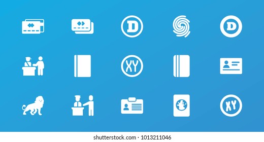 Editable 15 identity icons: pass control, passport, lion, d letter, credit card, xy, finger print