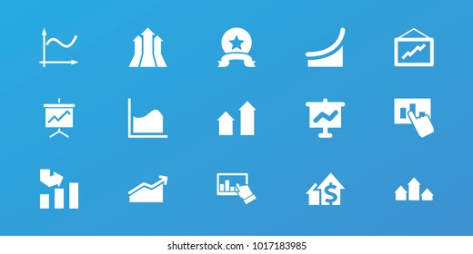 Editable 15 increase icons: arrow up, graph, graph on board, hand on graph, chart, arrows up, medal