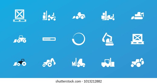 Editable 15 loader icons: forklift, excavator, cargo on palette