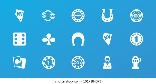 Editable 15 luck icons: roulette, 1 casino chip, 25 casino chip, dice, vegas, slot machine, horseshoe, clubs