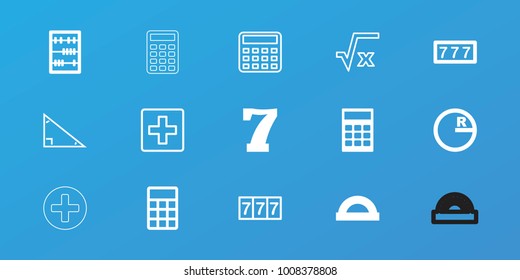 Editable 15 math icons: 7 number, protractor, calculator, circle, abacus, plus, square root