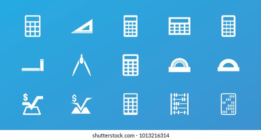 Editable 15 mathematics icons: mathematical square, ruler, protractor, compass, calclator, calculator