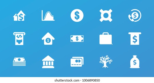 Editable 15 money icons: money, graph, case, house sale, credit card, bank, dolar growth, bank support