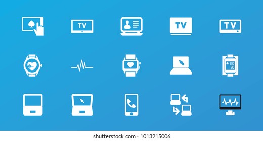 Editable 15 Monitor Icons: Laptop, Blood Pressure Measure, Heartbeat, Heartbeat Watch, Laptop Connection, Tv, Finger On Tablet, Phone