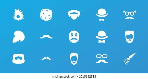 Editable 15 mustache icons: mustache, man hairstyle, hat and moustache, hat and bow