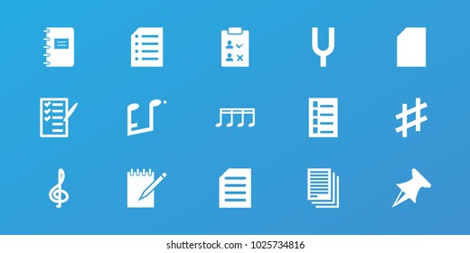 Editable 15 note icons: document, paper, treble clef, check list, pin, music note, notepad, notebook, tonometer
