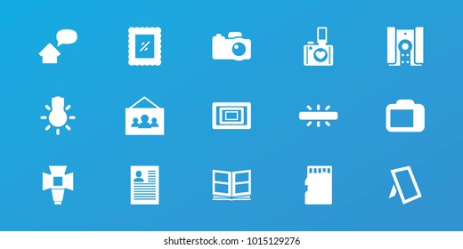 Editable 15 photo icons: camera, soft box, photo album, memory card, camera display, photo, home message