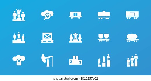 Editable 15 platform icons: ranking, cargo on palette, cargo wagon, search cloud, cloud protection