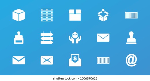 Editable 15 post icons: direction   isolated, stamp, mail, box, cargo box, at mail, envelope with dollar bill