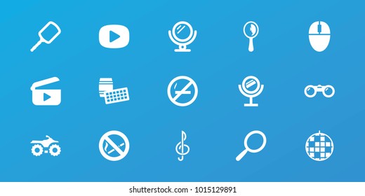 Editable 15 reflection icons: mirror, disco ball, motorcycle, lotto, no smoking, mouse, play, binoculars
