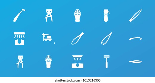 Editable 15 removal icons: electric razor, razor, tweezers, hair removal