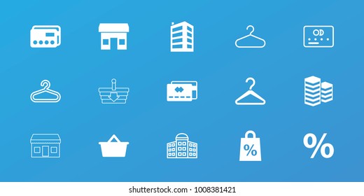 Editable 15 retail icons: credit card, store, shopping sale, shopping bag, percent, building   isolated  sign symbol, hanger, building