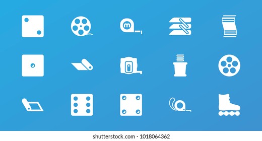 Editable 15 roll icons: measure tape, dice, towels, tape, camera tape, roller skate, carpet, blinds