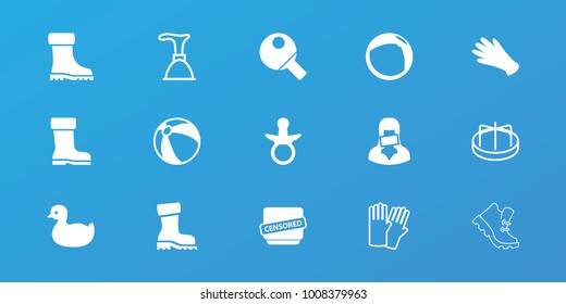 Editable 15 rubber icons: pacifier, duck, beach ball, gloves, censored woman, censored, table tennis, child playground carousel, glove, plunger