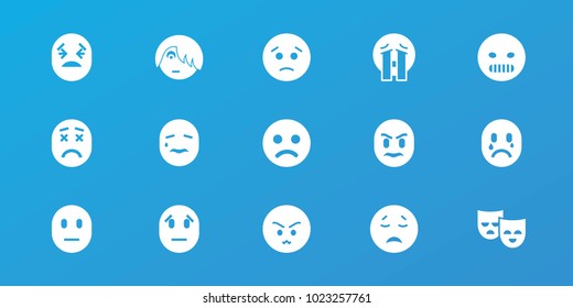 Editable 15 sad icons: sad smiley, sad emot, crying emot, crying emoji