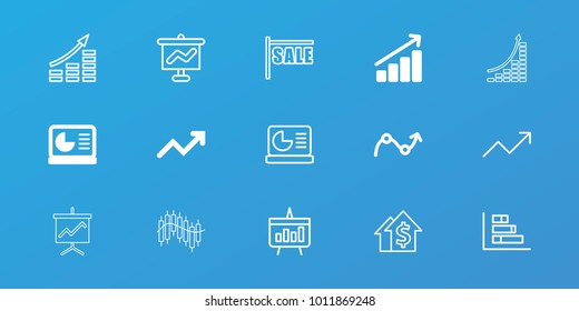 Editable 15 sales icons: graph, chart on display, sale, money growth, dolar growth, graph on board