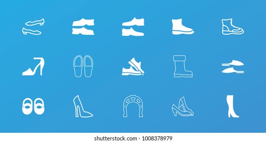 Editable 15 shoe icons: baby shoes, slippers, man shoe, boot, woman shoe, woman boot