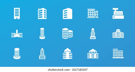 Editable 15 skyscraper icons: building, building   isolated  sign symbol, business center building