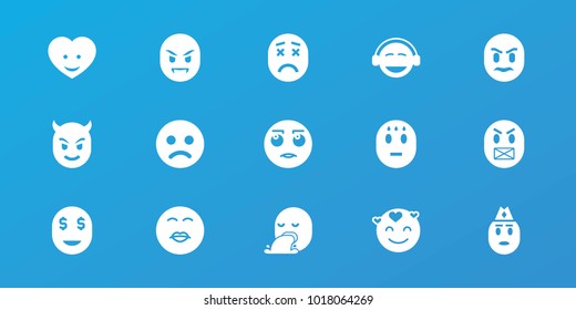Editable 15 smiley icons: sad smiley, emot in love, kiss emot, emoji, heart face, emoji showing tongue