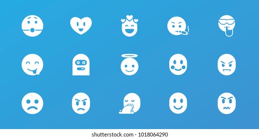 Editable 15 smiley icons: sad smiley, emoji angel, emot showing tongue, thief emot, blush