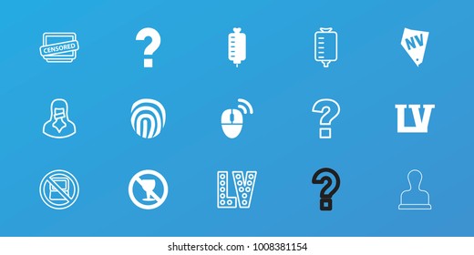 Editable 15 stamp icons: no alcohol, computer mouse, fingerprint, no laptop, vegas, question, drop counter, censored woman, censored