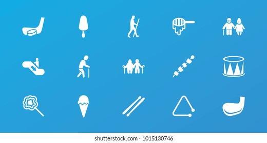 Editable 15 Stick Icons: Honey, Old Couple, Ice Cream On Stick, Lollipop, Ice Cream, Caveman, Escalator Down, Old Man, Kebab, Drum