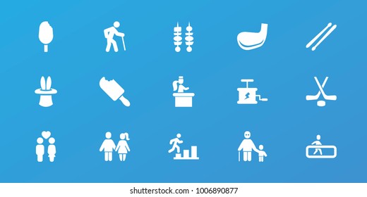 Editable 15 Stick Icons: Old Man, Couple, Drum Stick, Kebab, Hockey, Golf Stick, Man Going Up, Ice Cream, Dynamite, Escalator, Airport Desk, Magic Hat