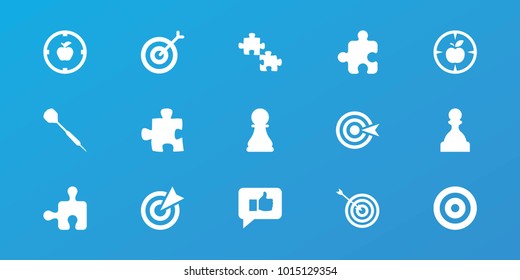 Editable 15 strategy icons: target, puzzle, thumb up, apple target, dart, chess pawn
