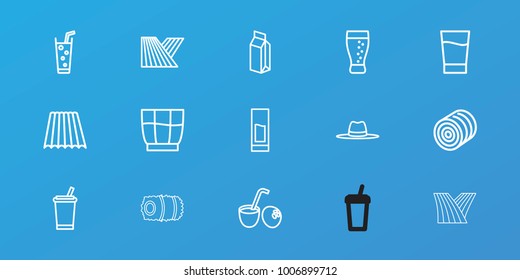 Editable 15 straw icons: field, hay, drink, soda, hat, milk
