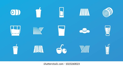 Editable 15 straw icons: field, hay, drink, soda, drink coconut