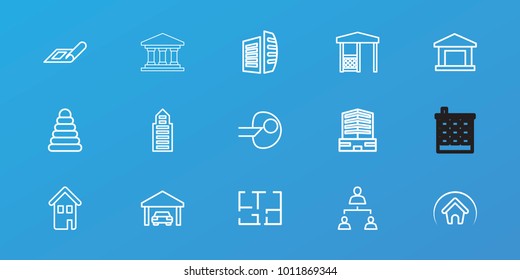 Editable 15 structure icons: plan, pyramid, building, business center, gazebo, core, structure, home, garage