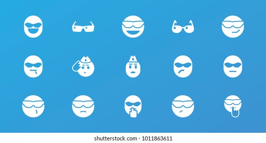 Editable 15 sunglasses icons: emot in sun glasses, cool emot in sunglasses