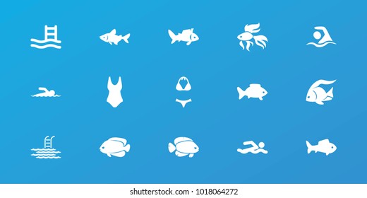 Editable 15 swimming icons: fish, pool ladder, swim suit, swimming man, swimming, swimmer, swimsuit