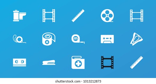 Editable 15 tape icons: ruler, tape, bandage, stapler