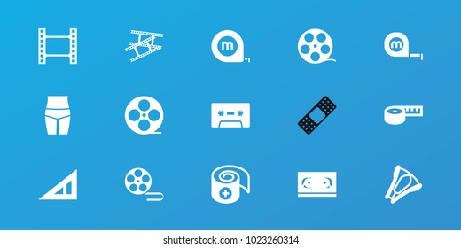 Editable 15 tape icons: triangle ruler, movie tape, bandage, stapler, waist fitness