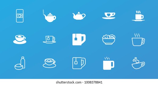 Editable 15 tea icons: teapot, tea cup, cup with heart, cup, vending machine, tea, drink and food