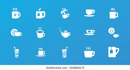 Editable 15 tea icons: teapot, dish, coffee, tea, drink, tea cup, cup, mug