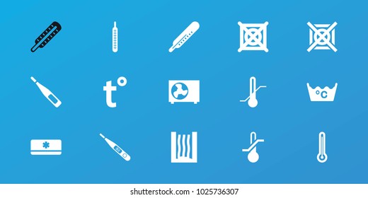 Editable 15 temperature icons: thermometer, laundry, no dry cleaning, air conditioner, temperature