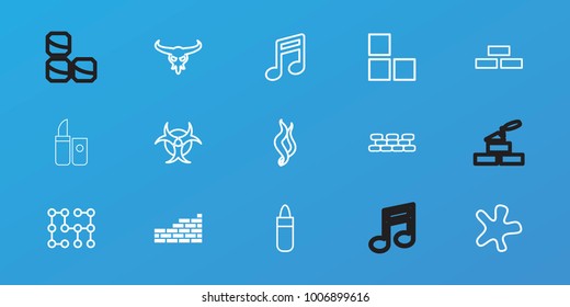 Editable 15 texture icons: brick wall, bull skull, lipstick, splash, note, smoke, electric circuit