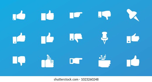 Editable 15 thumb icons: pointing, like, dislike, thumb up, pin, injured finger