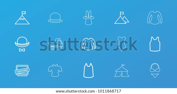 Editable 15 top icons: singlet, blouse, censored, hat\
and moustache, flag on mountain, toy car, hat, bikini, swimsuit,\
magic hat