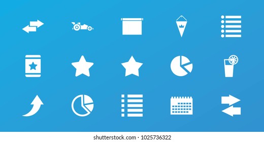 Editable 15 ui icons: star, calendar, pie chart, arrow, menu, cocktail, car