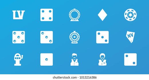 Editable 15 vegas icons: dice, roulette, casino boy, slot machine, casino chip, diamonds