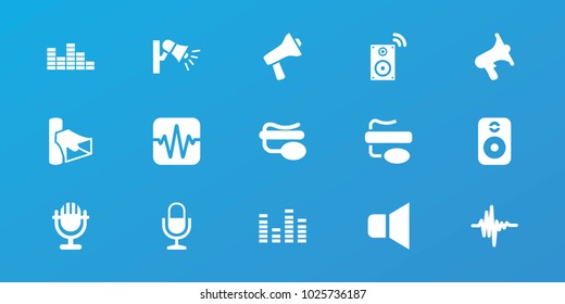 Editable 15 voice icons: volume, pin microphone, equalizer, music equalizer, speaker, microphone, music loudspeaker