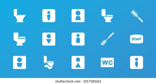 Editable 15 wc icons: man wc, soap, toilet
