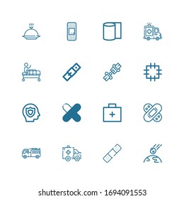 Editable 16 iconos de accidentes para web y móvil. El conjunto de accidentes incluía íconos de línea Collision, Bandage, Ambulance, Firefighter, kit de emergencia, parche, Seguro sobre fondo blanco