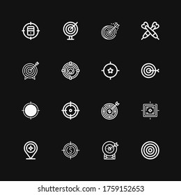 Editable 16 advantage icons for web and mobile. Set of advantage included icons line Dartboard, Target, Darts on black background