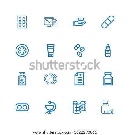 Editable 16 antibiotic icons for web and mobile. Set of antibiotic included icons line Medicine, Gauze, Drugs, Drug, Prescription, Pills, Ointment, Pharmacy on white background