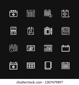 Editable 16 appointment icons for web and mobile. Set of appointment included icons line Calendar, Appointment book, Schedule on black background
