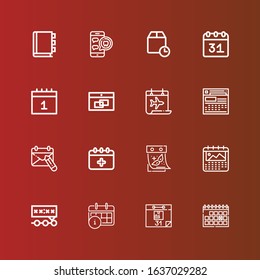 Editable 16 appointment icons for web and mobile. Set of appointment included icons line Calendar, Deadline, Schedule, Wait time, Medical appointment, book on red